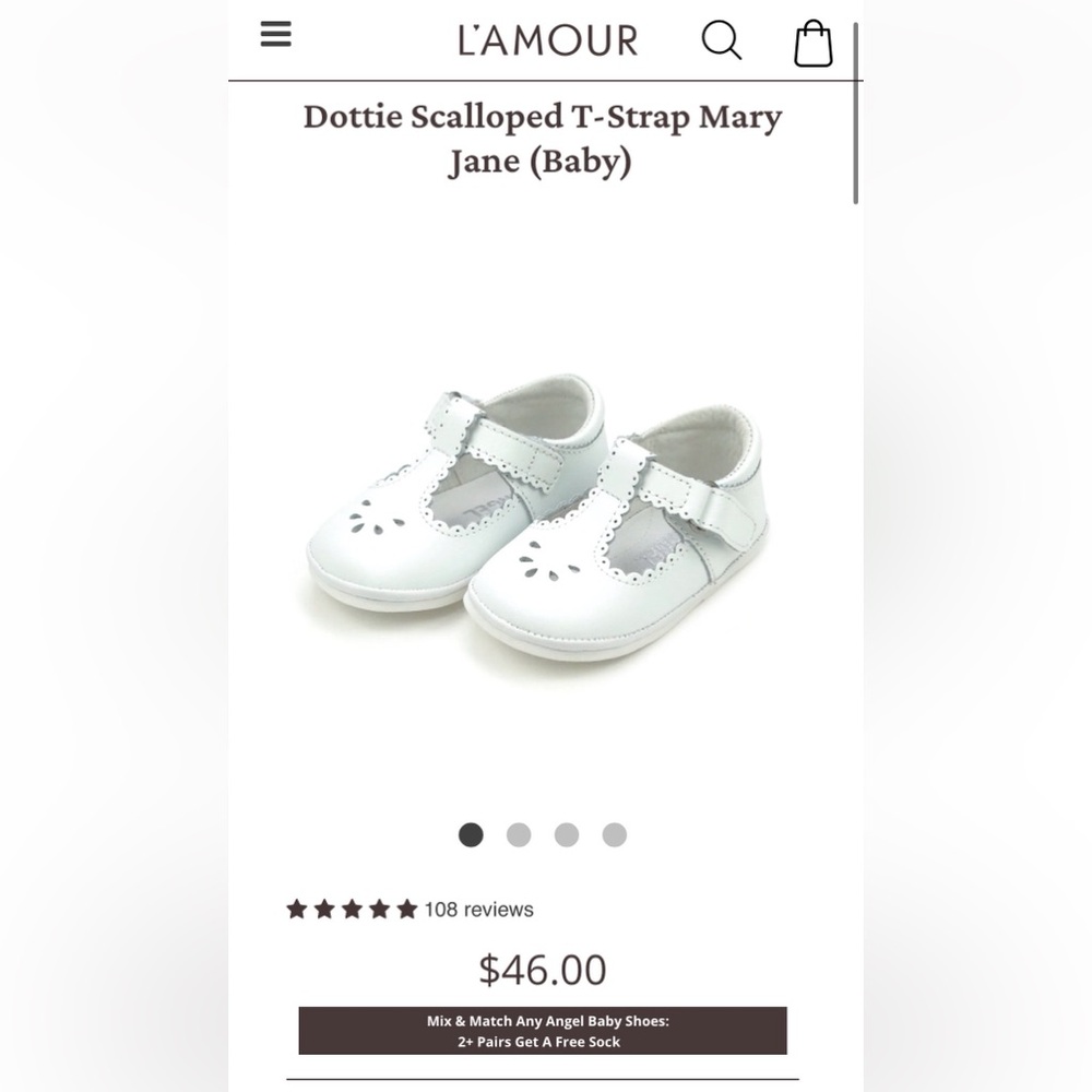 L'Amour White Scalloped T-Strap Mary Jane Baby Shoes